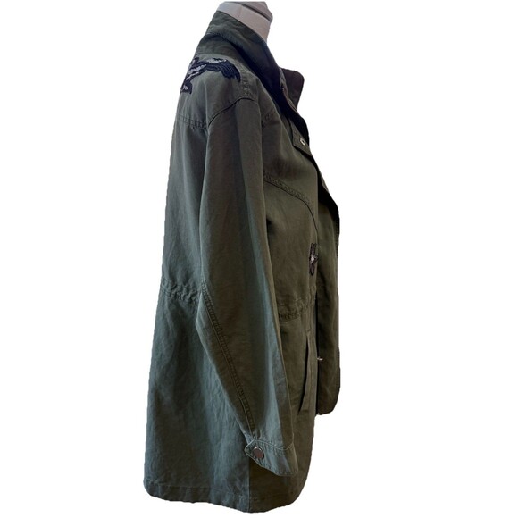 Cabi Utility Military Jacket Sequin Embellished Bird Star Patch Army Green Sz S - Picture 10 of 16